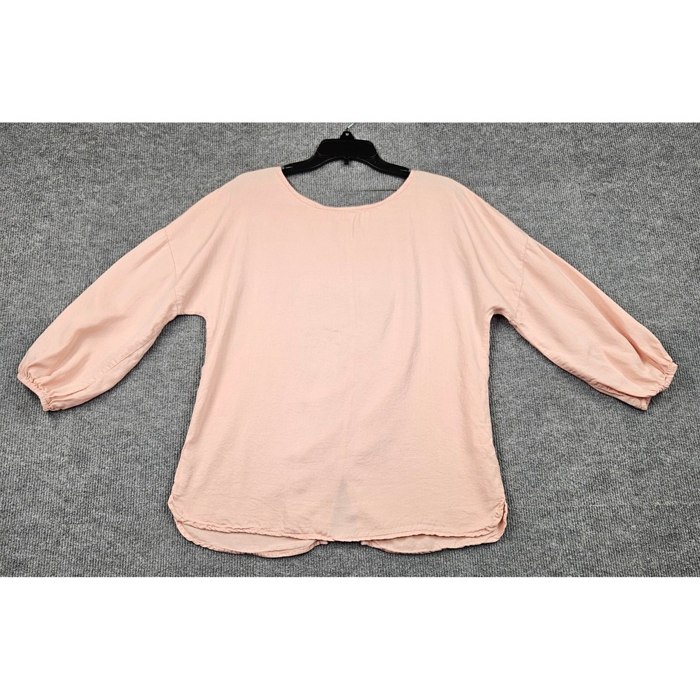Mi Ami Blush Pink Button Back Lyocell Top Long Sleeve Relaxed Blouse M Boho